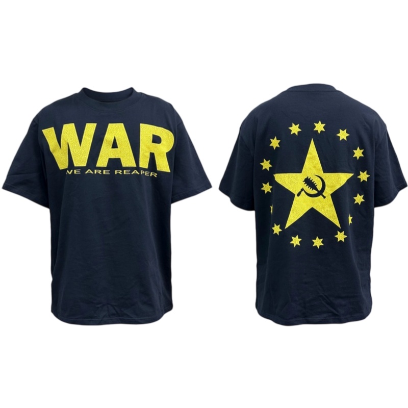 Groupmarek X Pvn Wwiii Joint Burst Navy Blue Yellow Print tee