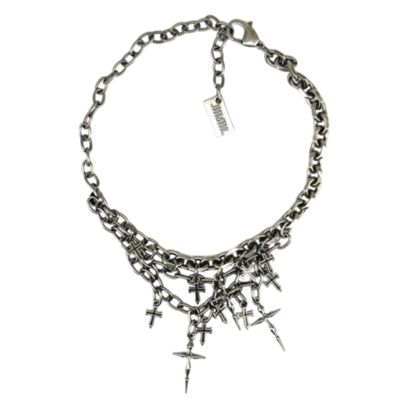 Iiimiii Erosion Metal Series Dark Cross Asymmetrical Necklace