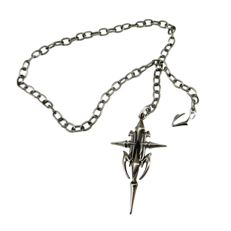Iiimiii Erosion Metal Series Dark Gem Cross Necklace Single Chain Clavicle Chain