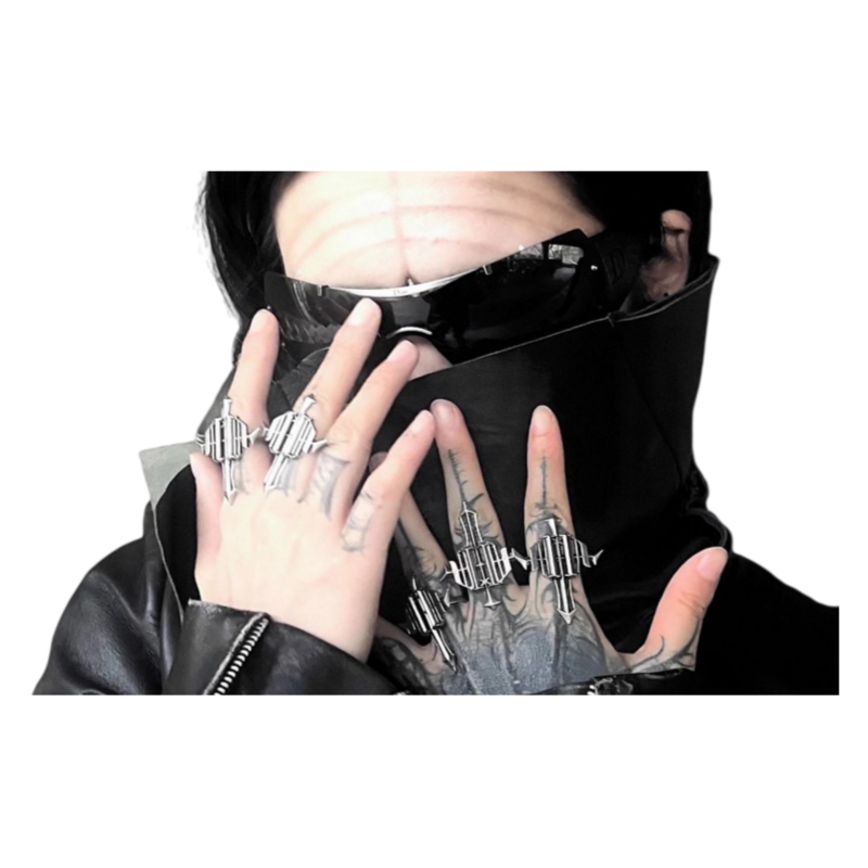 Iiimiii Black Painting Iii Series Dark Fancy Metal Combination Irregular Ring